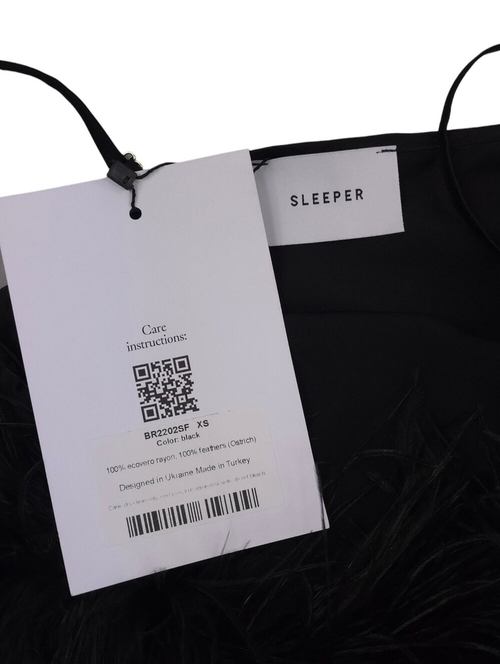 Sleeper Boheme Satin Midi Slip Dress Black Ostrich Feather Trim - Picture 9 of 12